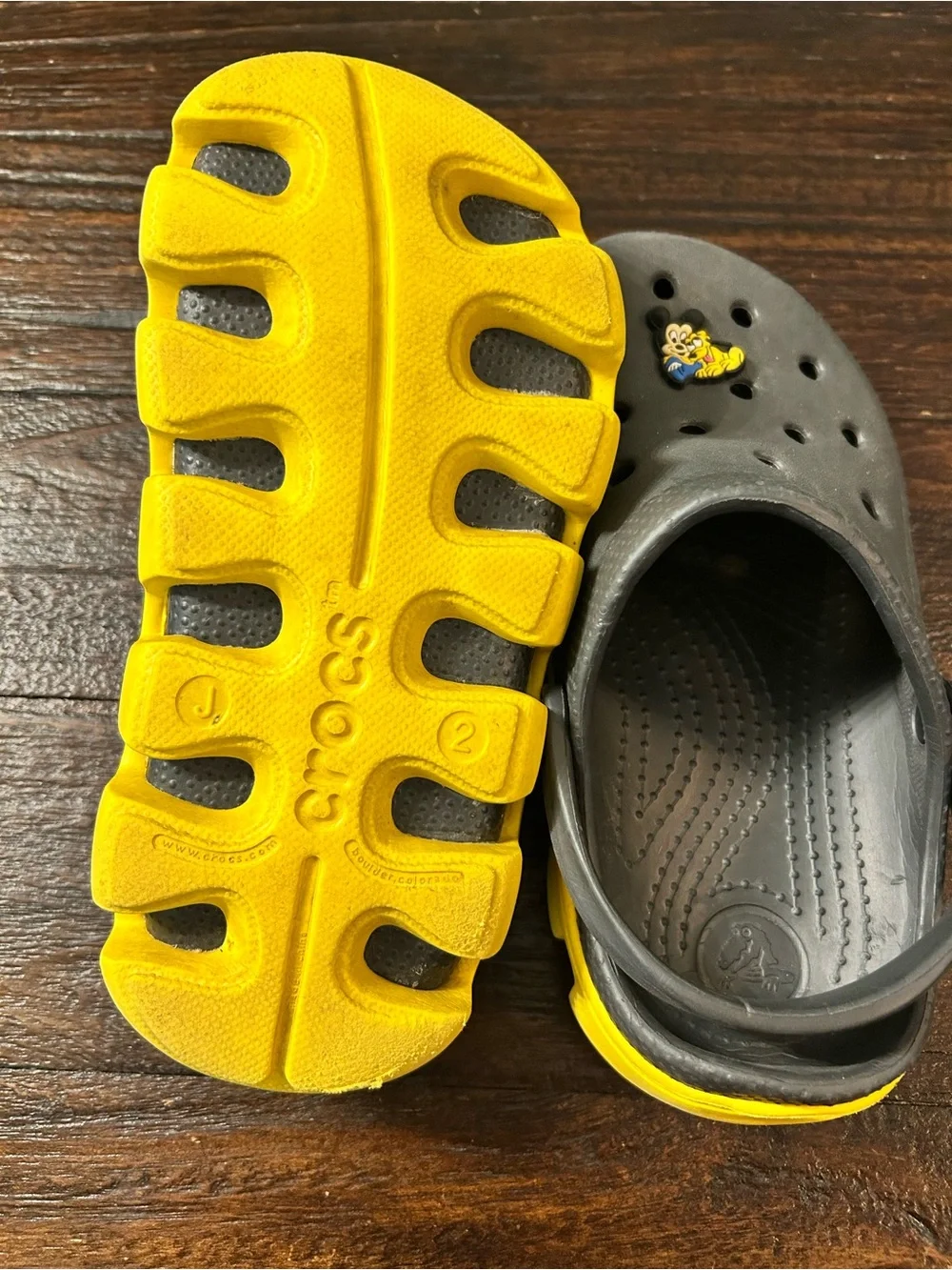 Kids Grey and Yellow Crocs Duet Sports Shoes